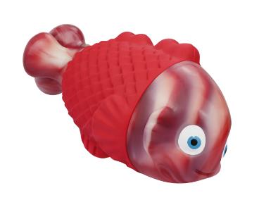 Soft moulded fish-shaped toy with a painted eye and a tapered tail