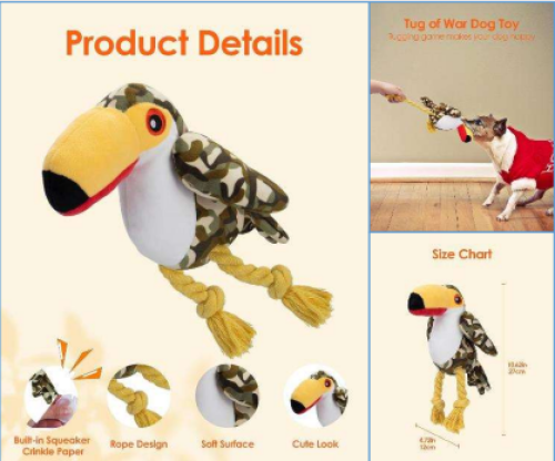 Toucan Large Beak Bird Chew Rope Toy to relieve boredom Plush grinding teeth gnawing toys